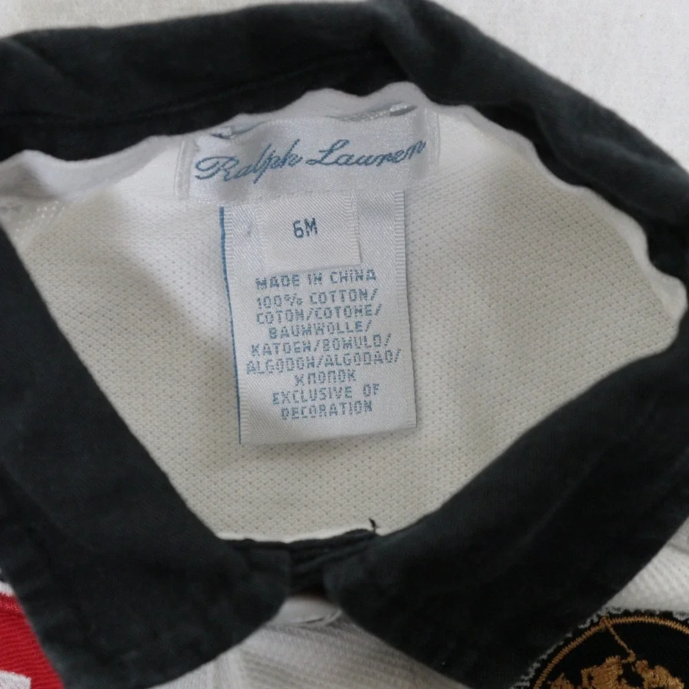 Ralph Lauren Rugby Romper Switzerland Polo Team Crest White Cotton Kids Baby 6M